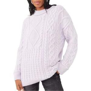 Free People Womens Leslie Cable Knit Fisherman Sweater Sz S Oversized Cabincore